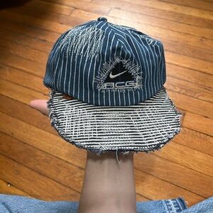 Nike ACG diy BORO Navy Pinstripe Frayed Baseball Cap with Levi Orange tab